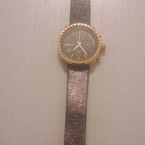 Diesel Gold Case Watch with Metallic Brown Strap